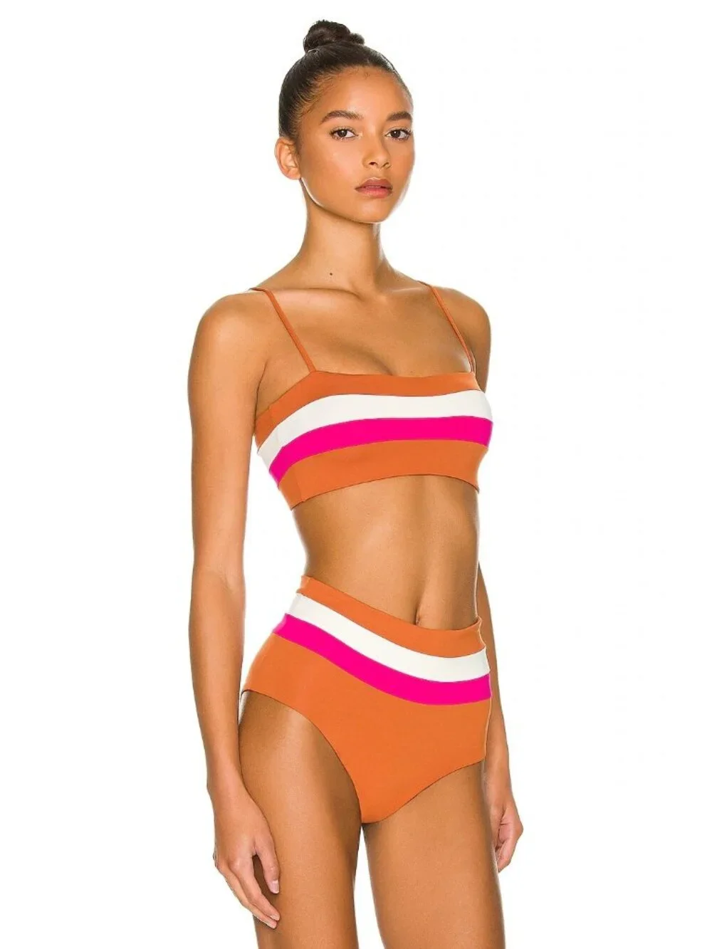 L*Space Rebel Stripe Bikini Top in Amber/Bougainvellia/Cream Small New Womens